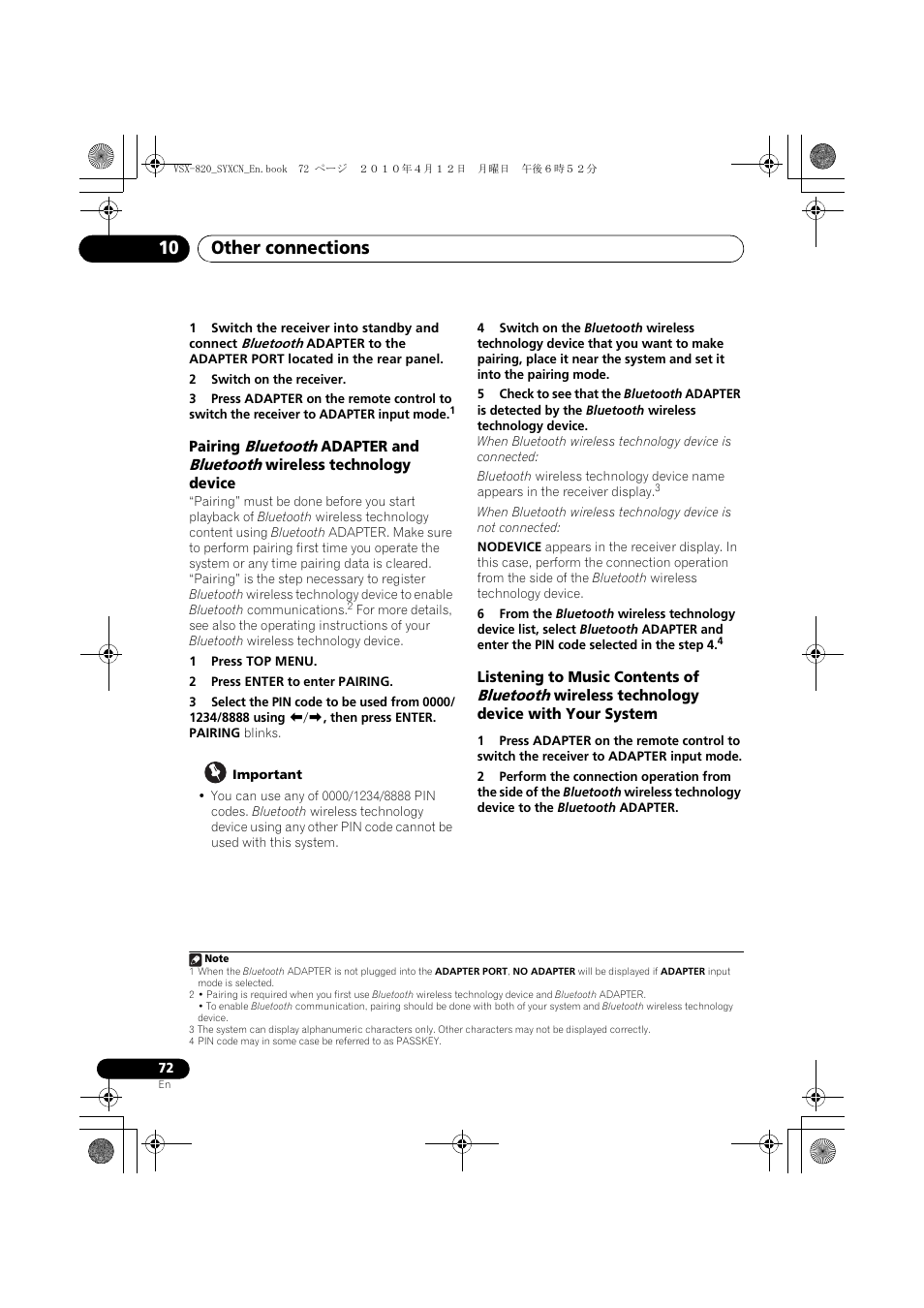 Other connections 10 | Pioneer VSX-820-K User Manual | Page 72 / 244