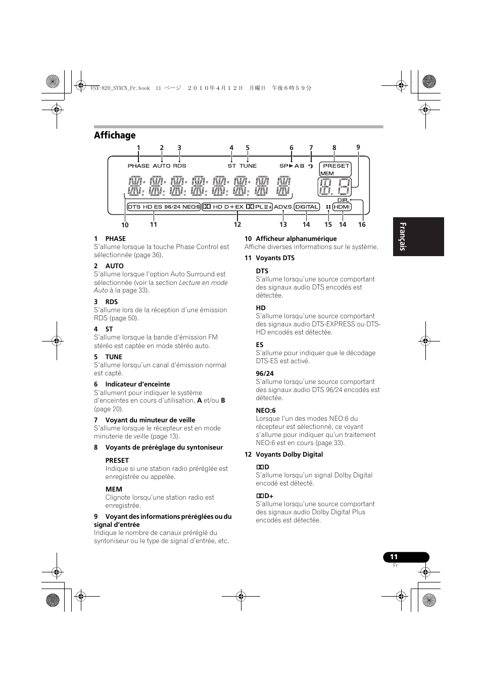 Affichage | Pioneer VSX-820-K User Manual | Page 91 / 244