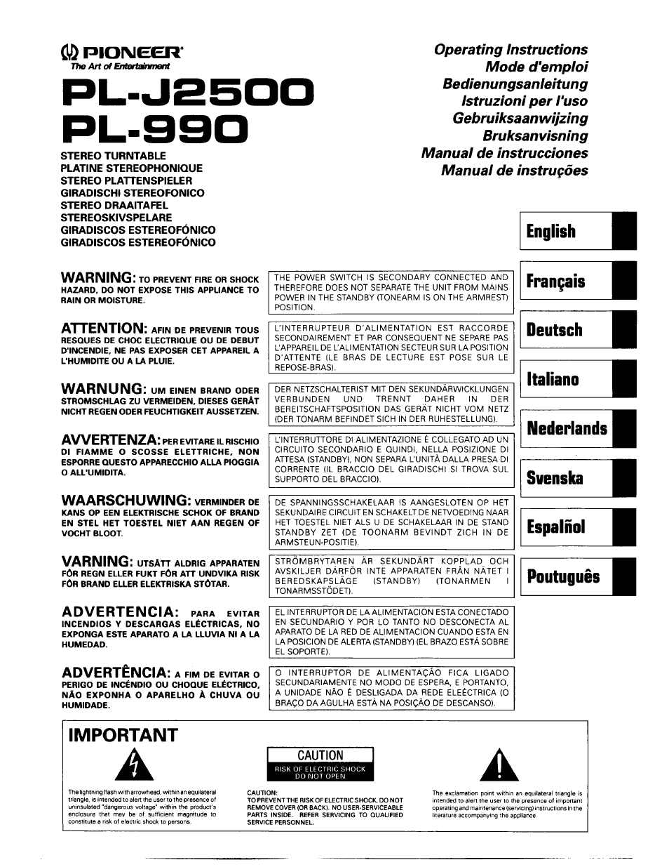 Pioneer PL-990 User Manual | 26 pages