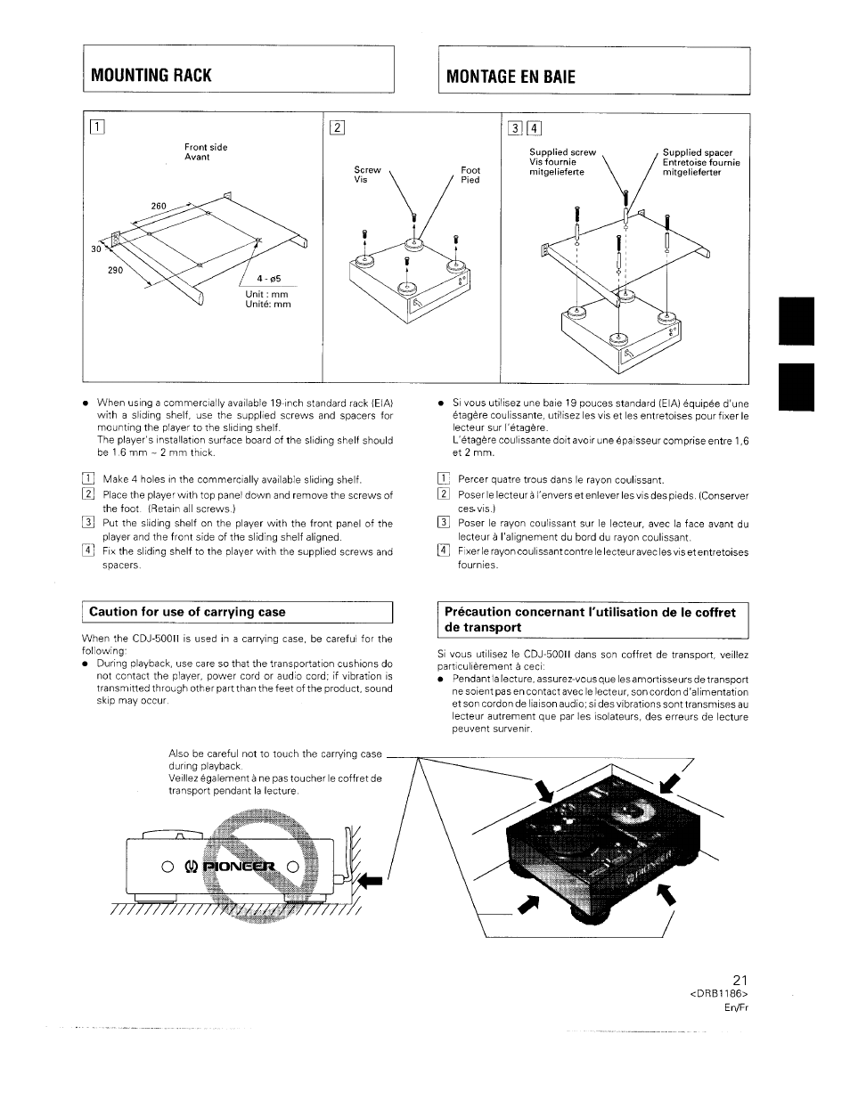 Caution for use of carrying case | Pioneer CDJ-500II User Manual | Page 21 / 91