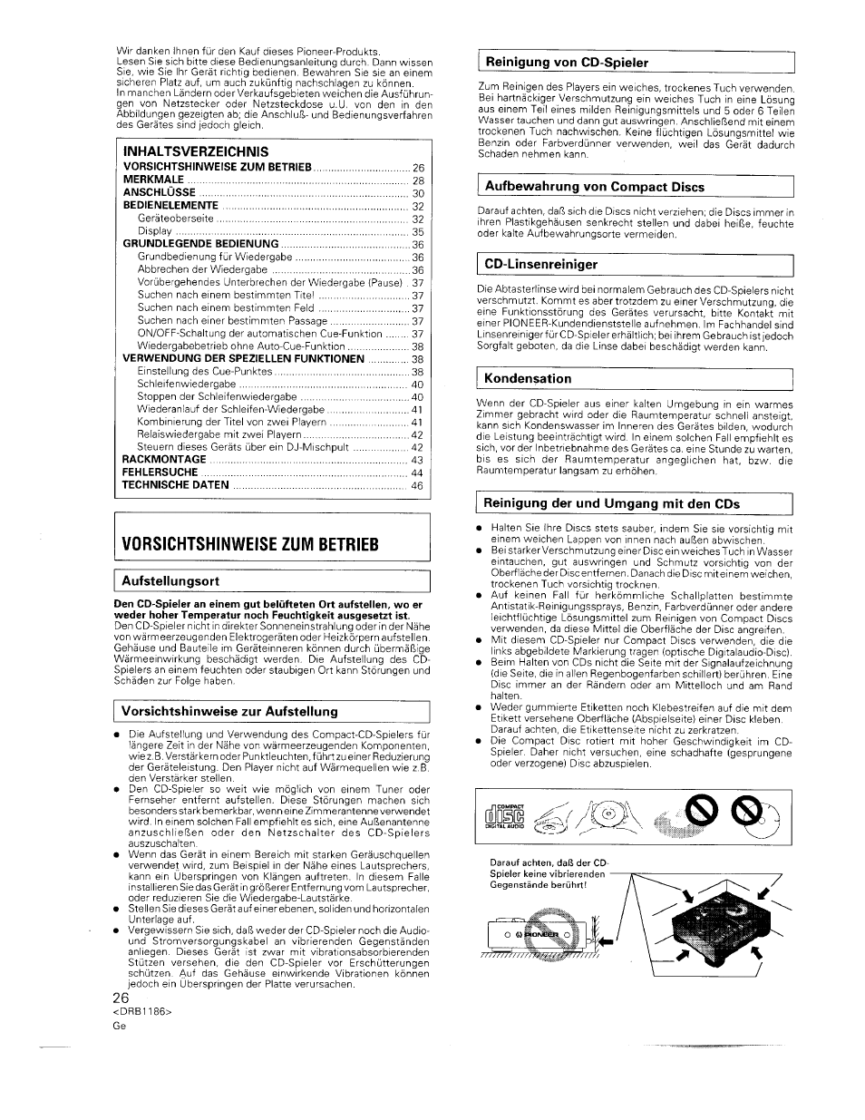 Reinigung der und umgang mit den cds, Vorsichtshinweise zum betrieb | Pioneer CDJ-500II User Manual | Page 26 / 91