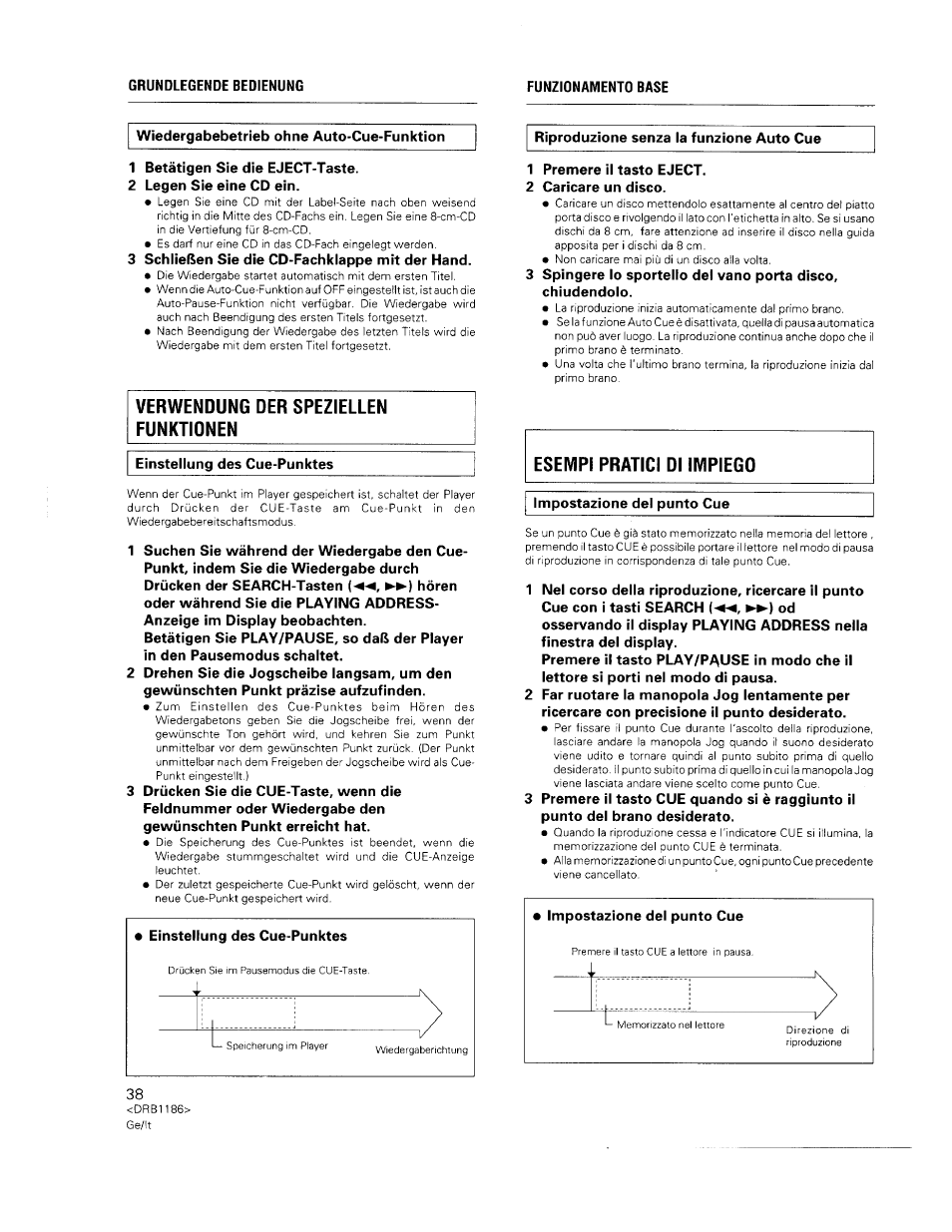 Verwendung der speziellen funktionen, Esempi pratici di impiego | Pioneer CDJ-500II User Manual | Page 38 / 91