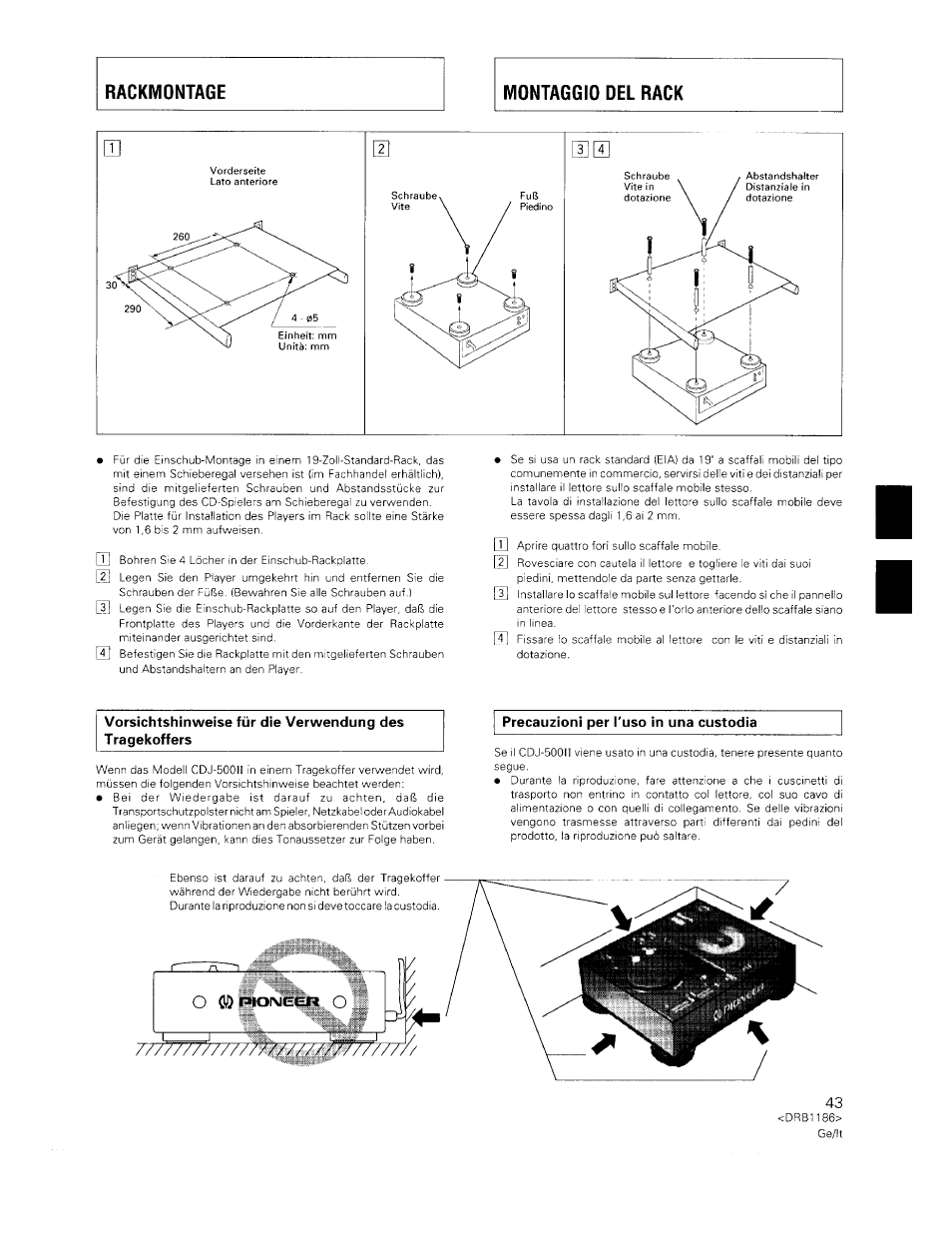 Precauzioni per l'uso in una custodia, O cöpiongen | Pioneer CDJ-500II User Manual | Page 43 / 91