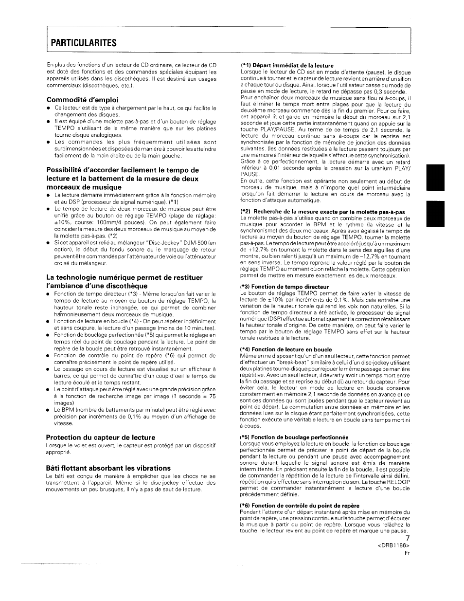 Commodité d'emploi, Protection du capteur de lecture, Bâti flottant absorbant les vibrations | Pioneer CDJ-500II User Manual | Page 7 / 91