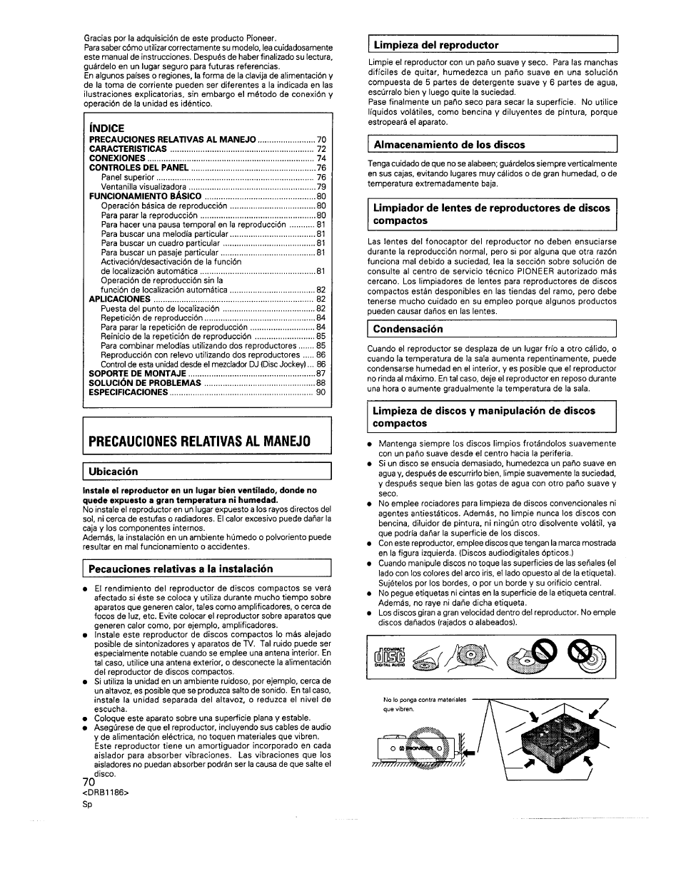 Precauciones relativas al manejo | Pioneer CDJ-500II User Manual | Page 70 / 91