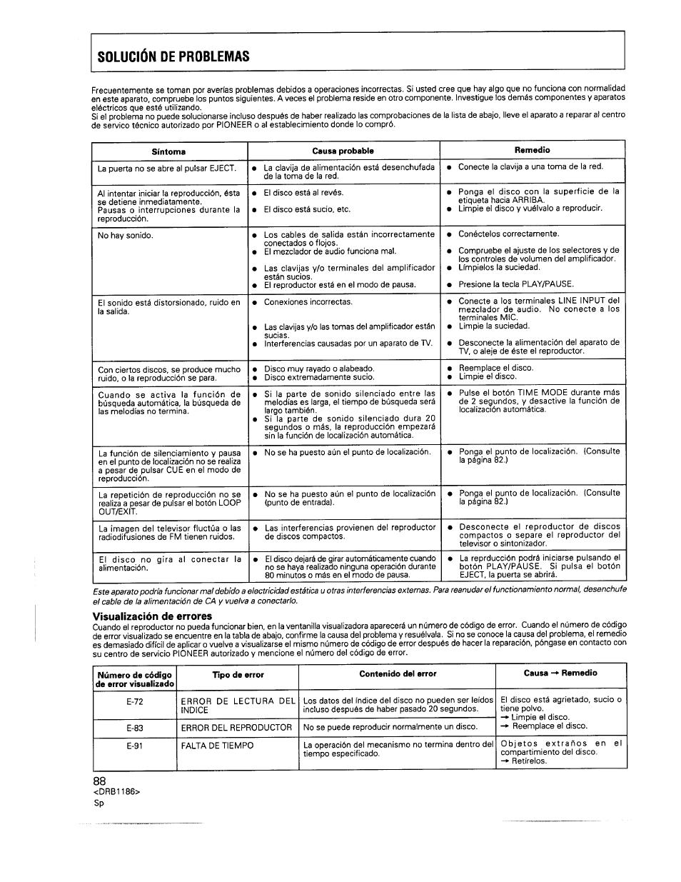 Vísualización de errores | Pioneer CDJ-500II User Manual | Page 88 / 91