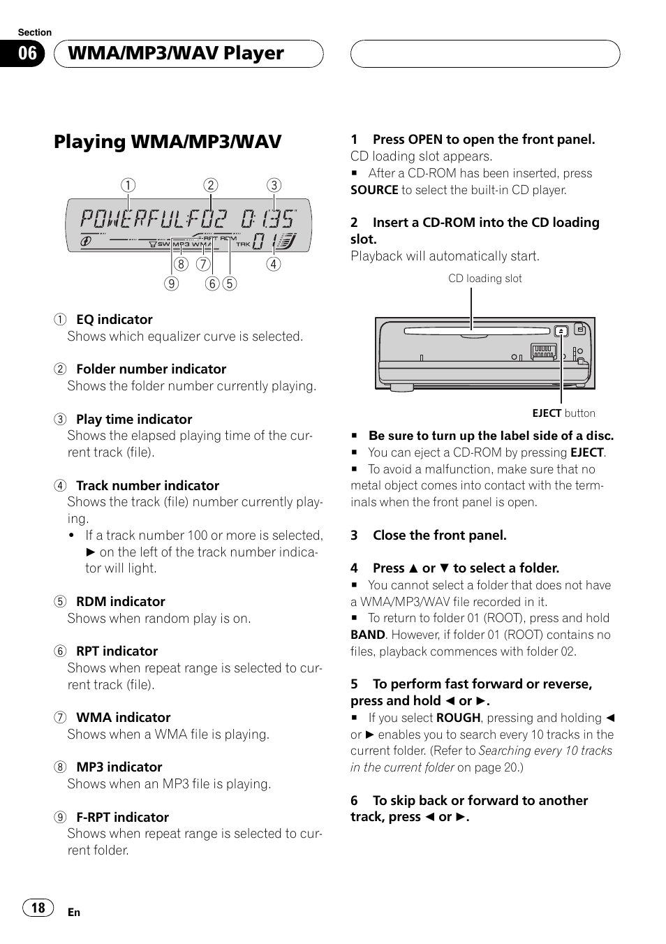 Wma/mp3/wav player playing wma/mp3/wav, Playing wma/mp3/wav, Wma/mp3/wav player | Pioneer DEH-P5900MP User Manual | Page 18 / 95