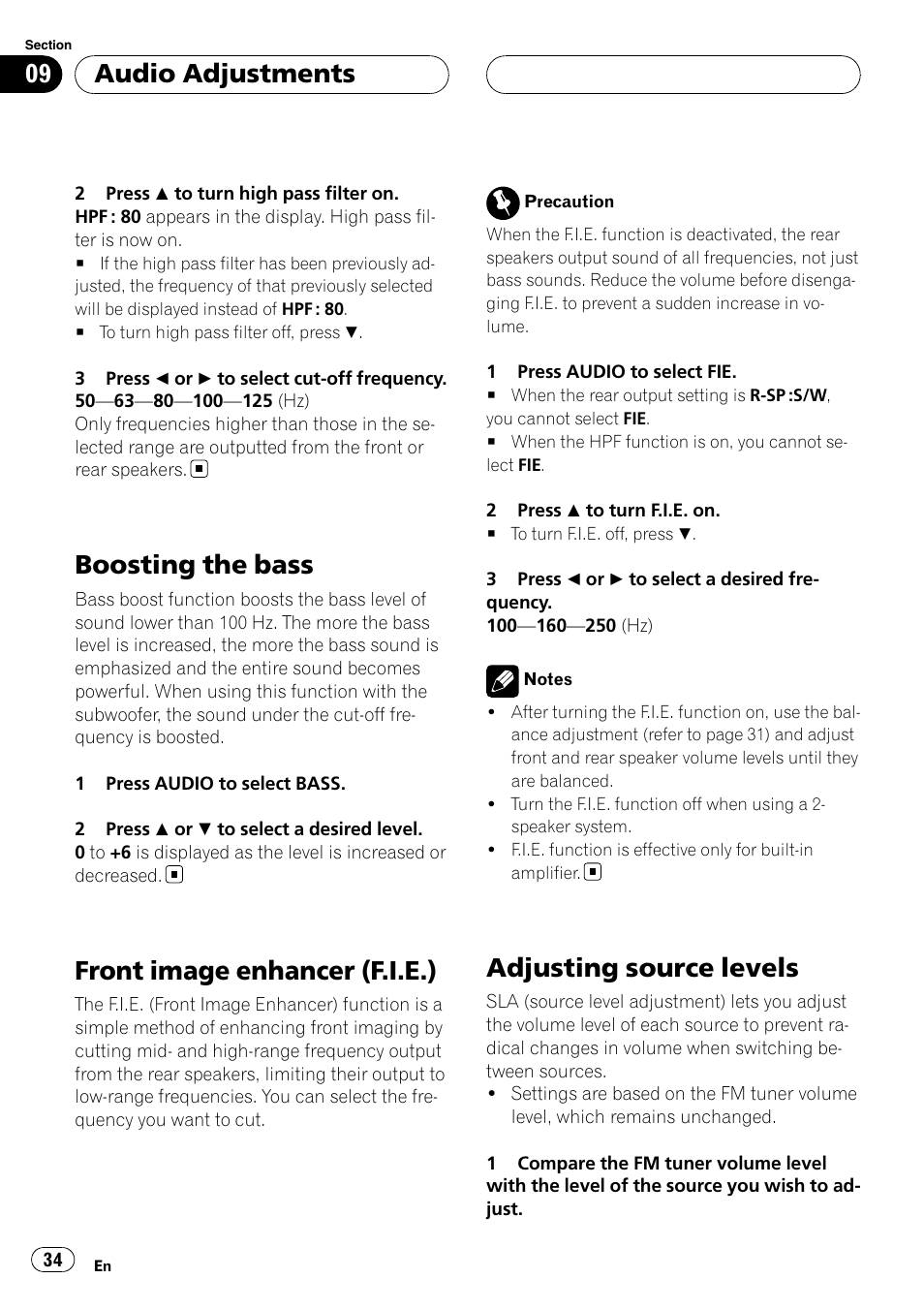 Boosting the bass, Front image enhancer (f.i.e.), Adjusting source levels | Audio adjustments | Pioneer DEH-P5900MP User Manual | Page 34 / 95