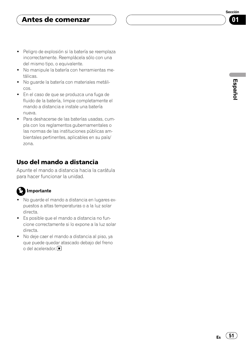 Uso del mando a distancia 51, Antes de comenzar, Uso del mando a distancia | Pioneer DEH-P5900MP User Manual | Page 51 / 95