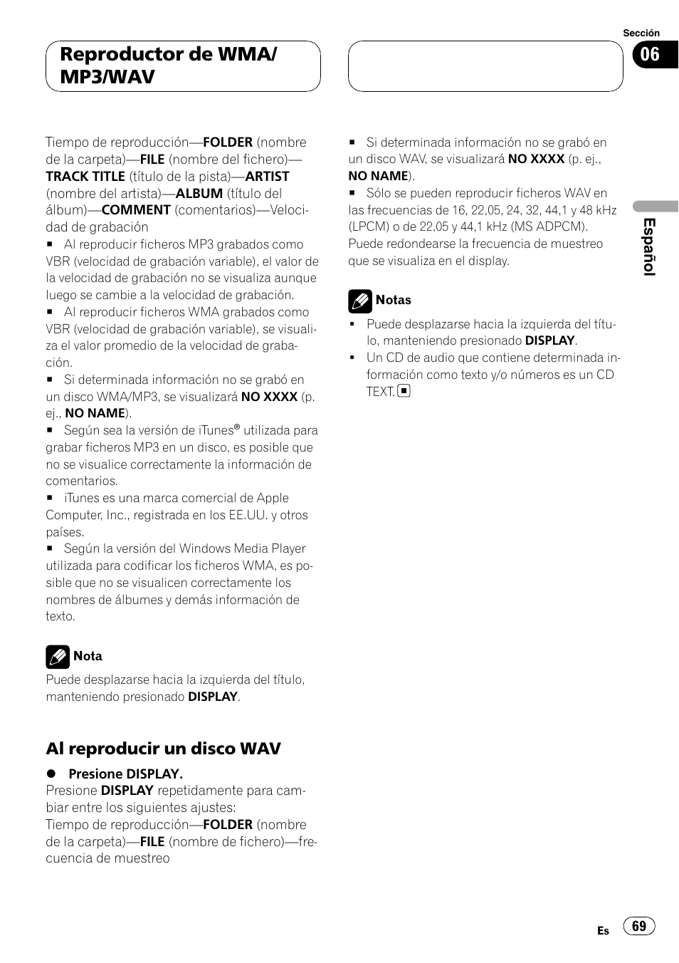 Al reproducir un disco wav 69, Reproductor de wma/ mp3/wav, Al reproducir un disco wav | Pioneer DEH-P5900MP User Manual | Page 69 / 95