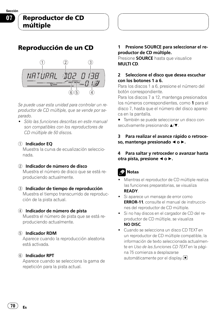 Reproductor de cd múltiple reproducción de un cd, Reproducción de un cd, Reproductor de cd múltiple | Pioneer DEH-P5900MP User Manual | Page 70 / 95