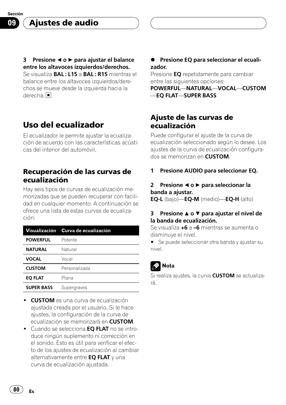 Uso del ecualizador, Recuperación de las curvas de, Ecualización | Ajuste de las curvas de, Ajustes de audio, Recuperación de las curvas de ecualización, Ajuste de las curvas de ecualización | Pioneer DEH-P5900MP User Manual | Page 80 / 95