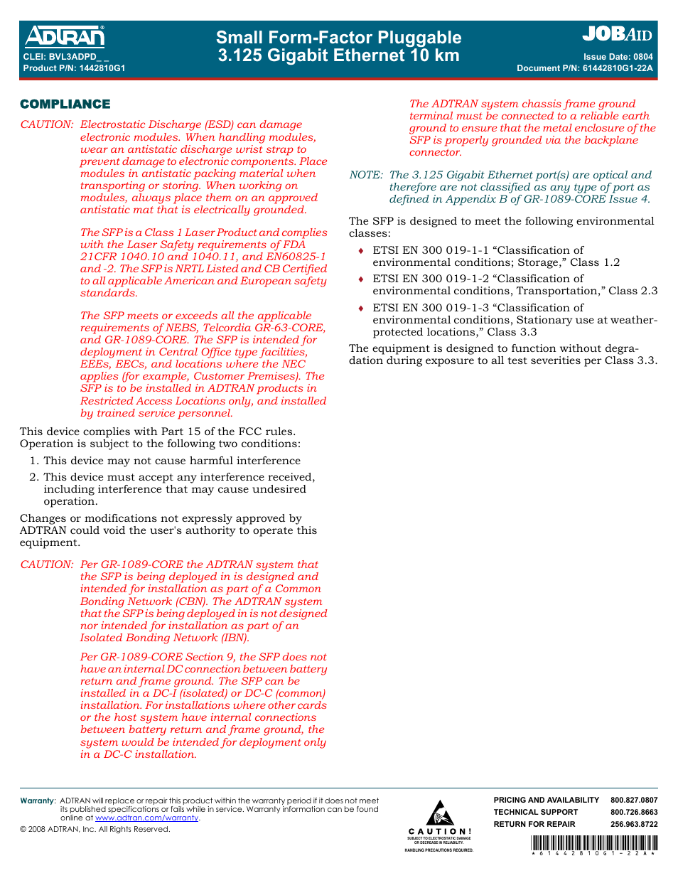 ADTRAN 3.125 Gigabit Ethernet User Manual | Page 2 / 2