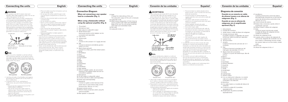 Connecting the units english, Connection diagram, Diagrama de conexión | Pioneer DEH-6250BT User Manual | Page 6 / 8