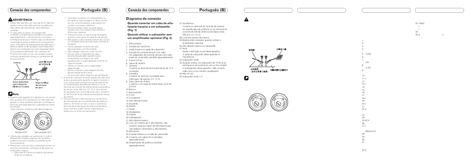 Diagrama de conexão, 未連接後方揚聲器引線與超低音揚聲 器時（圖1） 使用未採用選購放大器的超低音揚聲 器時（圖2 | Pioneer DEH-6250BT User Manual | Page 7 / 8