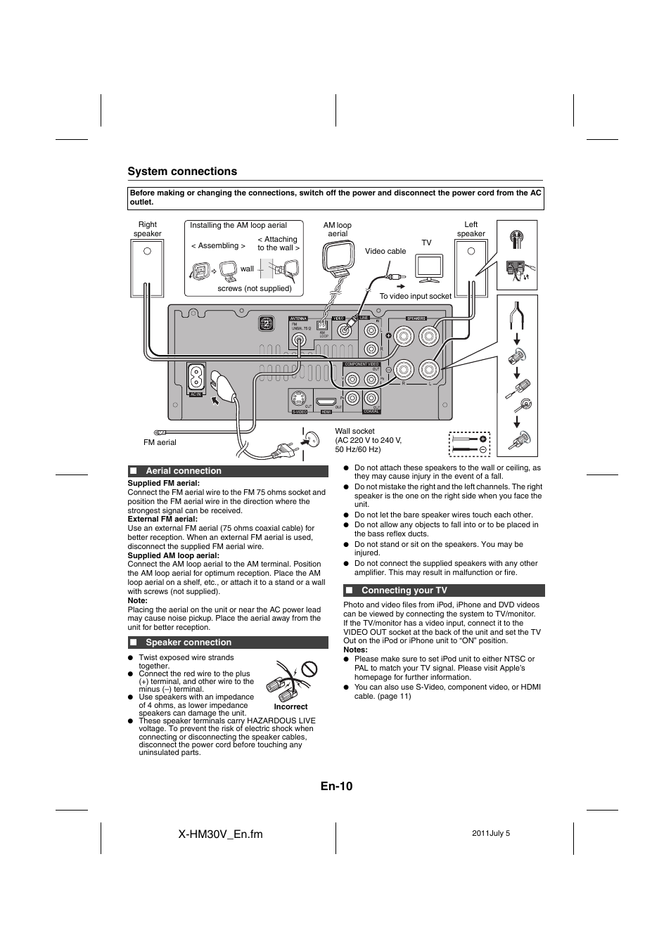 System connections - 12, En-10, X-hm30v_en.fm | System connections | Pioneer X-HM30V-S User Manual | Page 10 / 268