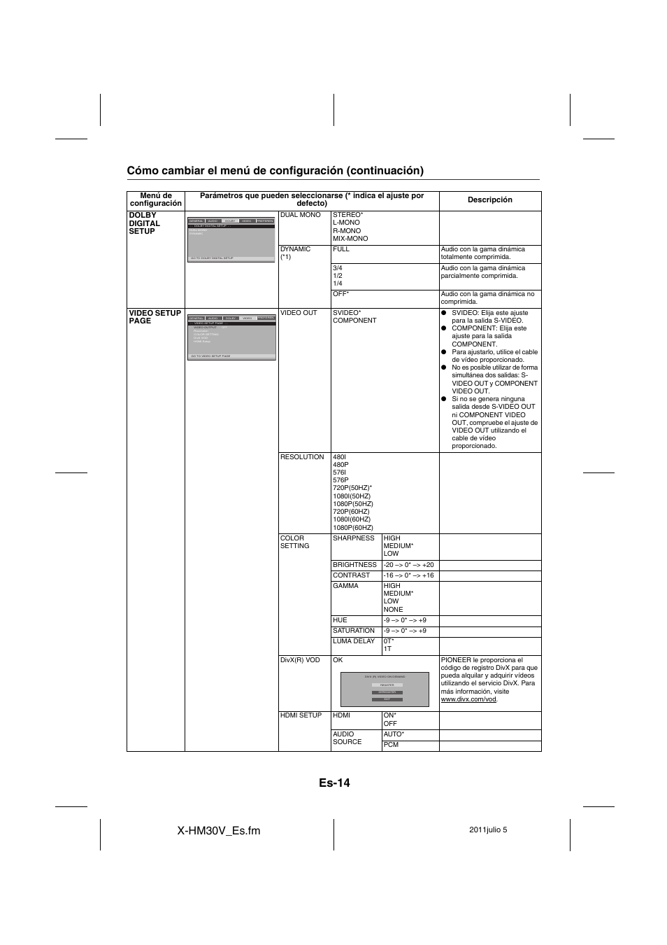 Es-14, X-hm30v_es.fm | Pioneer X-HM30V-S User Manual | Page 102 / 268