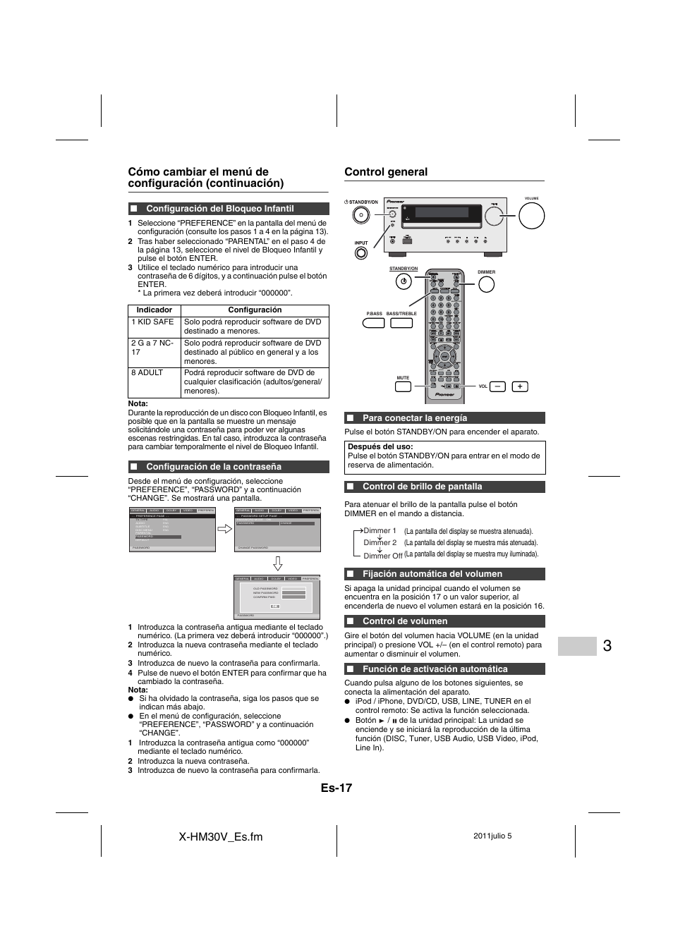 Control general - 18, Es-17, X-hm30v_es.fm | Control general, Dvd/cd | Pioneer X-HM30V-S User Manual | Page 105 / 268