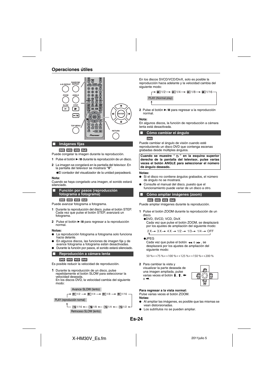 Operaciones útiles - 26, Es-24, X-hm30v_es.fm | Operaciones útiles | Pioneer X-HM30V-S User Manual | Page 112 / 268