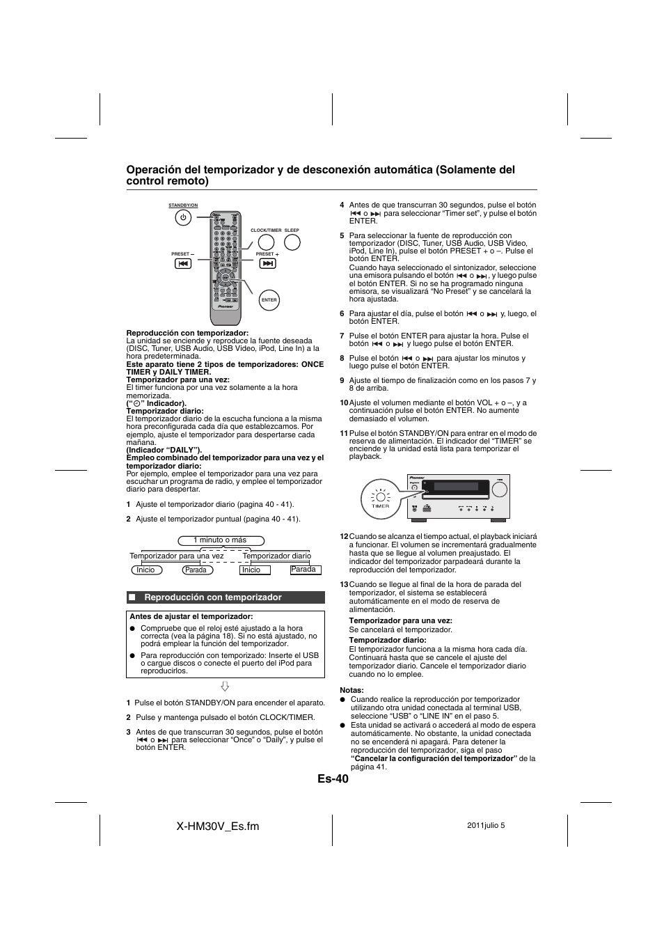 Solamente del control remoto) - 41, Es-40, X-hm30v_es.fm | Pioneer X-HM30V-S User Manual | Page 128 / 268