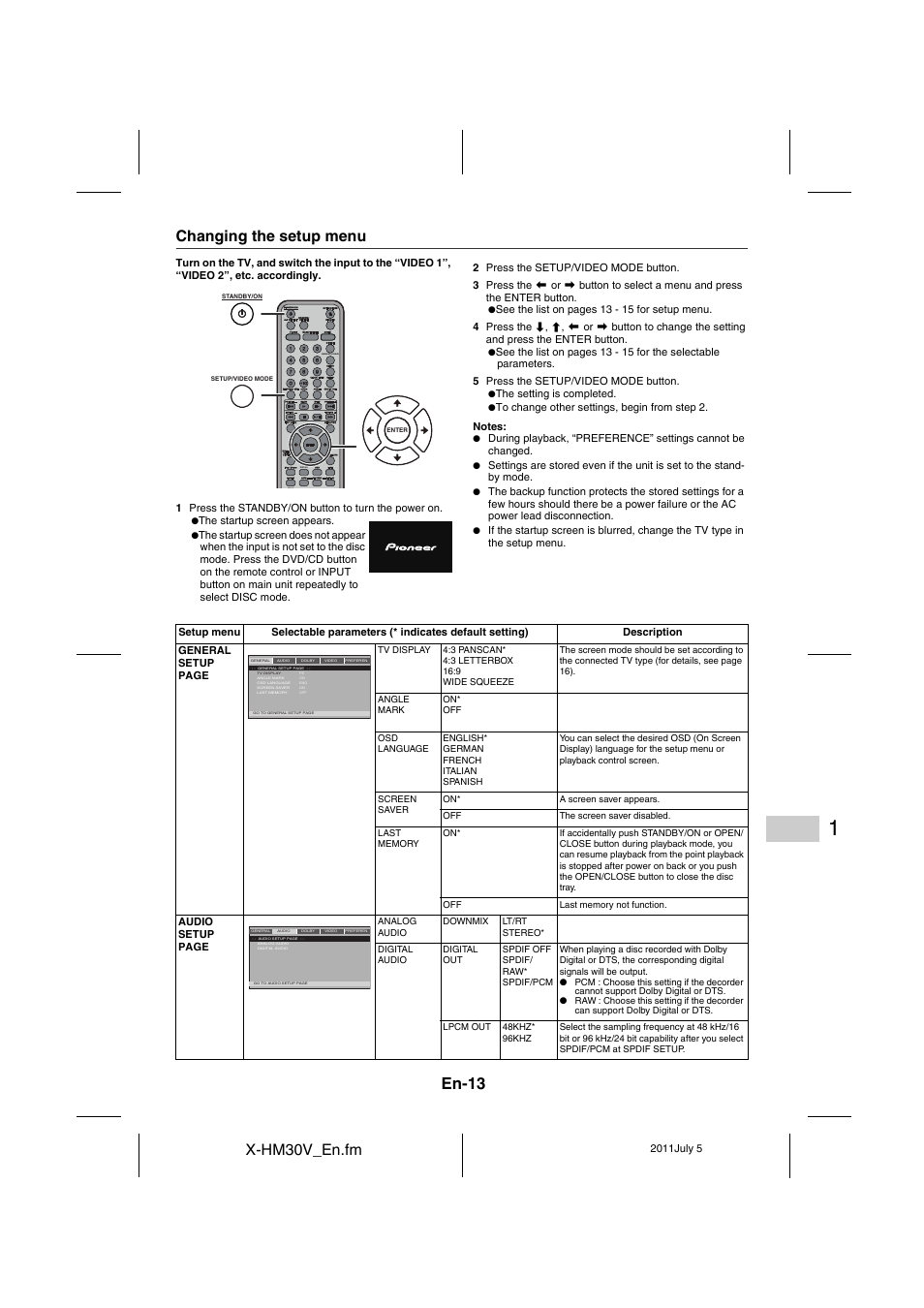 Changing the setup menu - 17, En-13, X-hm30v_en.fm | Changing the setup menu | Pioneer X-HM30V-S User Manual | Page 13 / 268