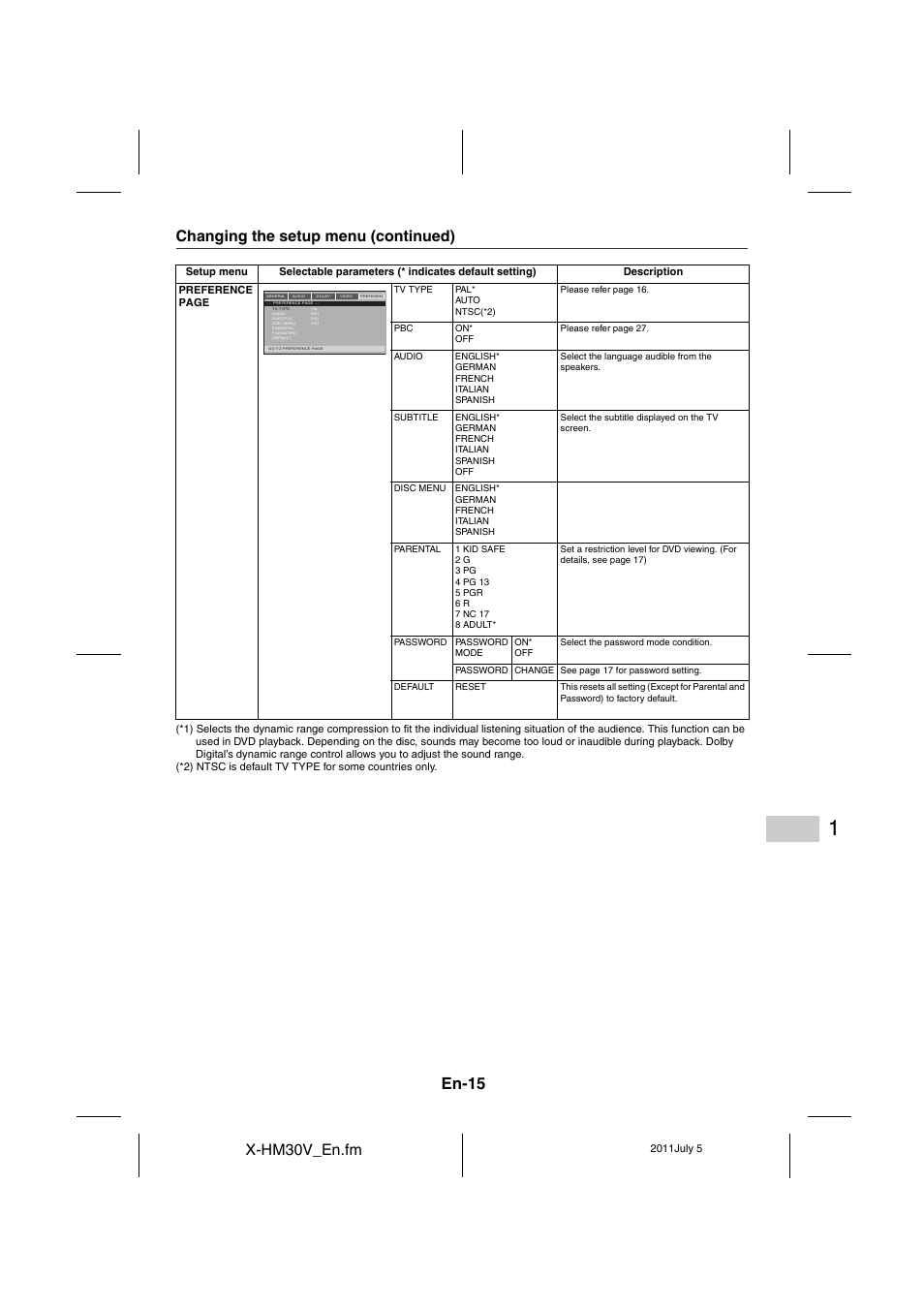 En-15, X-hm30v_en.fm, Changing the setup menu (continued) | Pioneer X-HM30V-S User Manual | Page 15 / 268