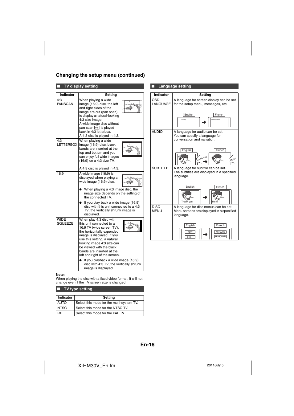 En-16, X-hm30v_en.fm, Changing the setup menu (continued) | Pioneer X-HM30V-S User Manual | Page 16 / 268
