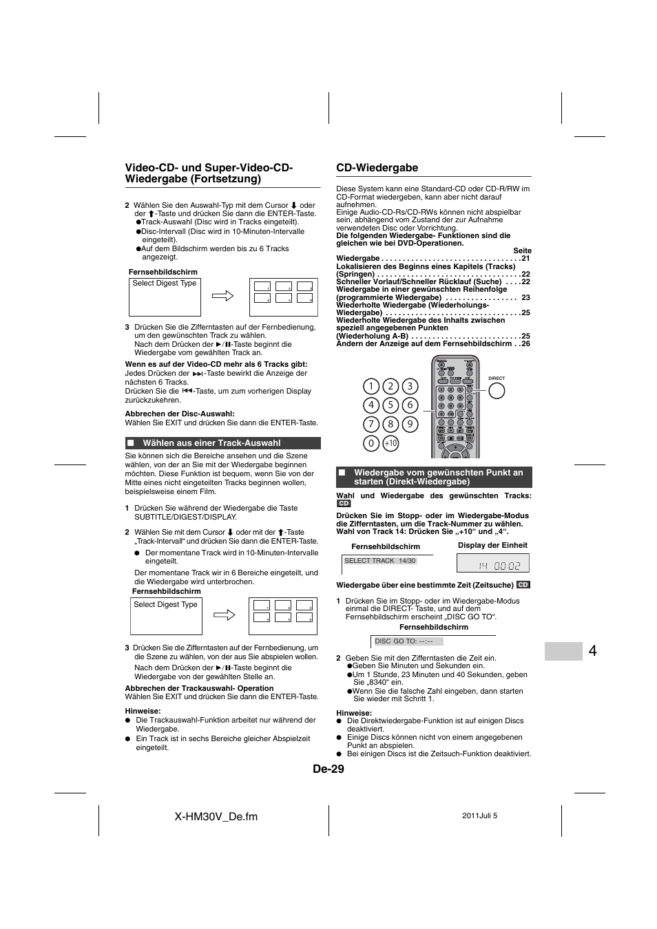 Cd-wiedergabe, De-29, X-hm30v_de.fm | Pioneer X-HM30V-S User Manual | Page 161 / 268
