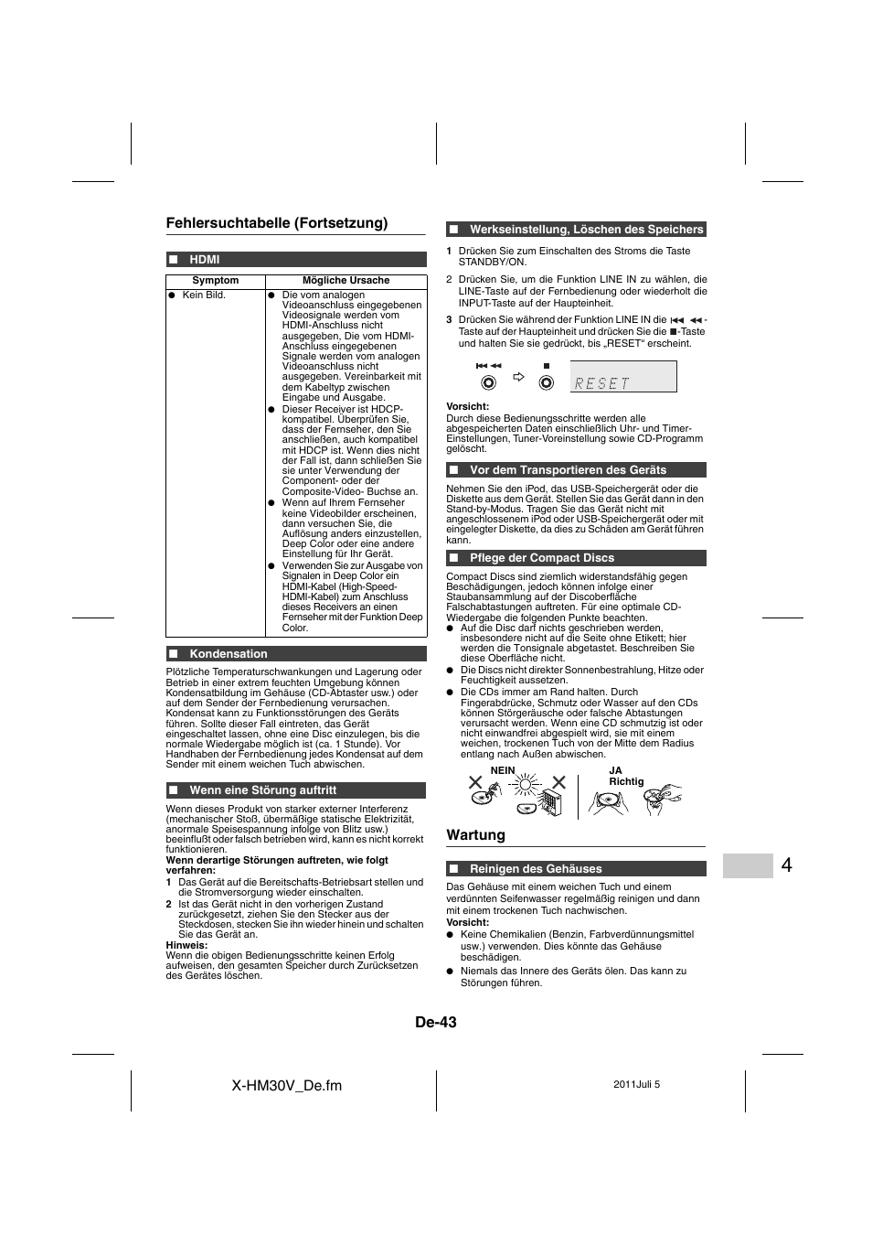 Wartung, De-43 | Pioneer X-HM30V-S User Manual | Page 175 / 268