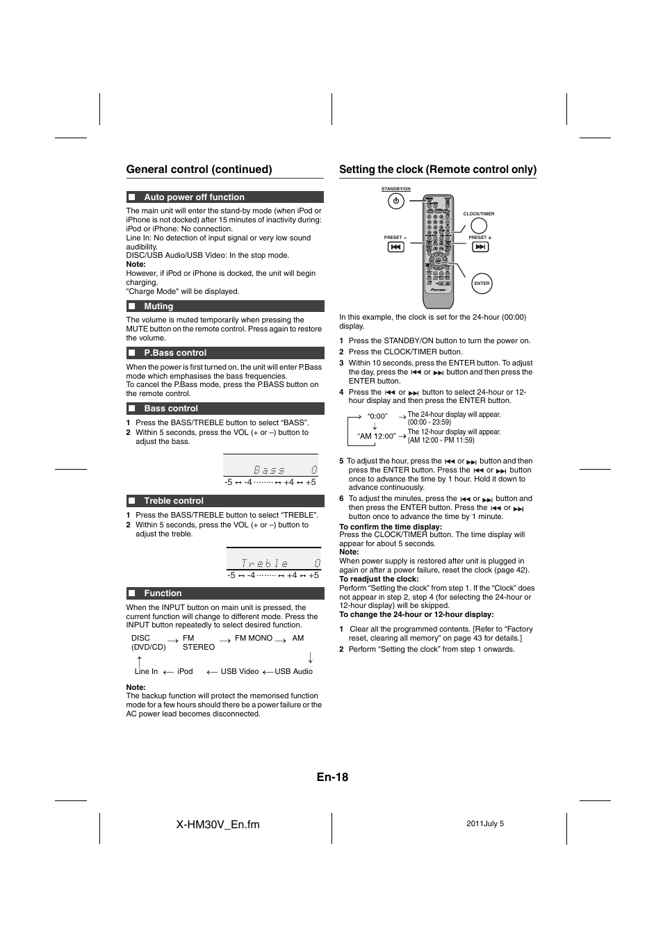 Setting the clock (remote control only), En-18 | Pioneer X-HM30V-S User Manual | Page 18 / 268