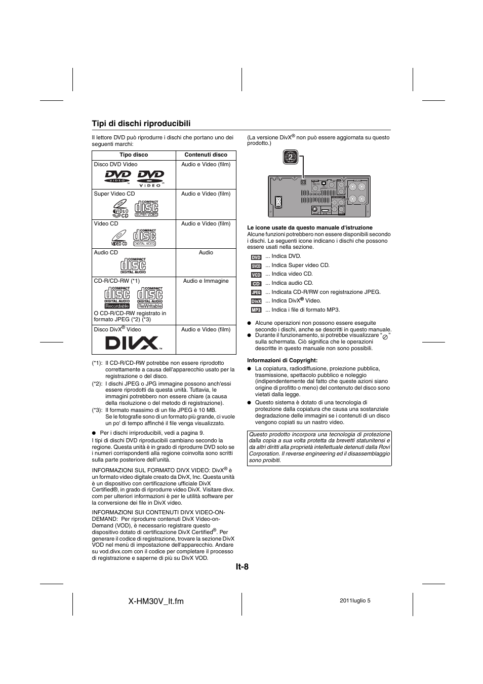 Tipi di dischi riproducibili, It-8, X-hm30v_it.fm | Pioneer X-HM30V-S User Manual | Page 184 / 268