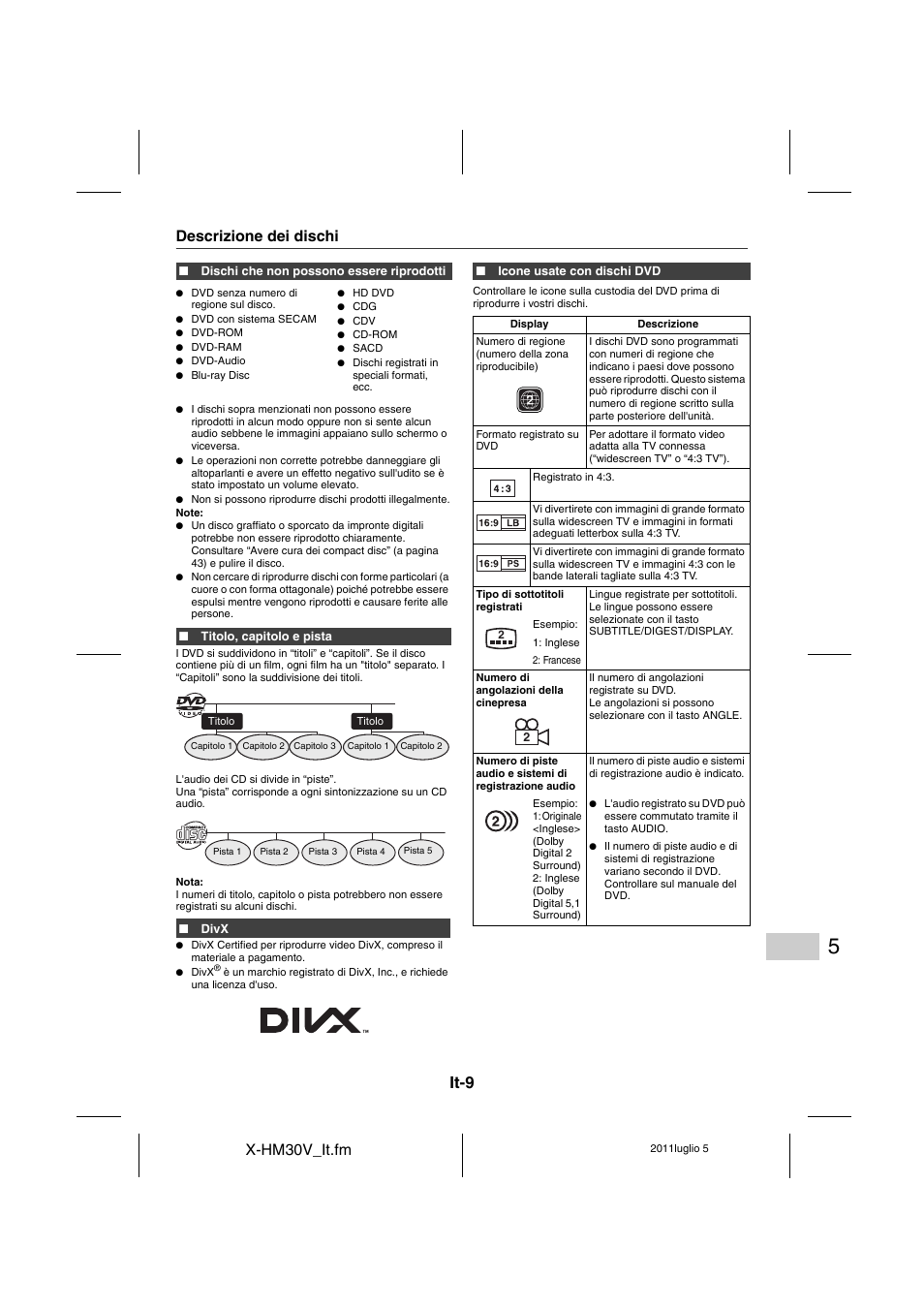 Descrizione dei dischi, It-9, X-hm30v_it.fm | Pioneer X-HM30V-S User Manual | Page 185 / 268