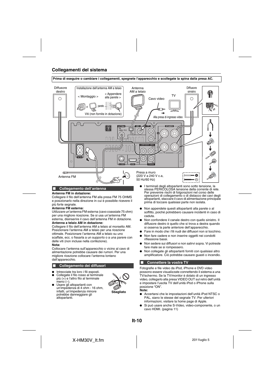 Collegamenti del sistema - 12, It-10, X-hm30v_it.fm | Collegamenti del sistema | Pioneer X-HM30V-S User Manual | Page 186 / 268