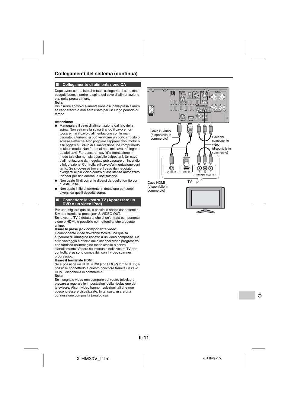 It-11, X-hm30v_it.fm, Collegamenti del sistema (continua) | Pioneer X-HM30V-S User Manual | Page 187 / 268