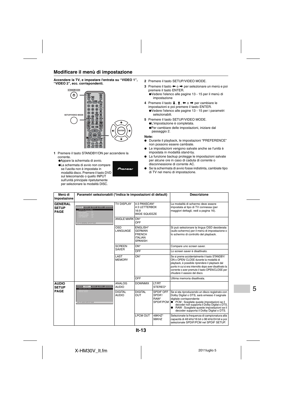 Modificare il menù di impostazione - 17, It-13, X-hm30v_it.fm | Modificare il menù di impostazione | Pioneer X-HM30V-S User Manual | Page 189 / 268