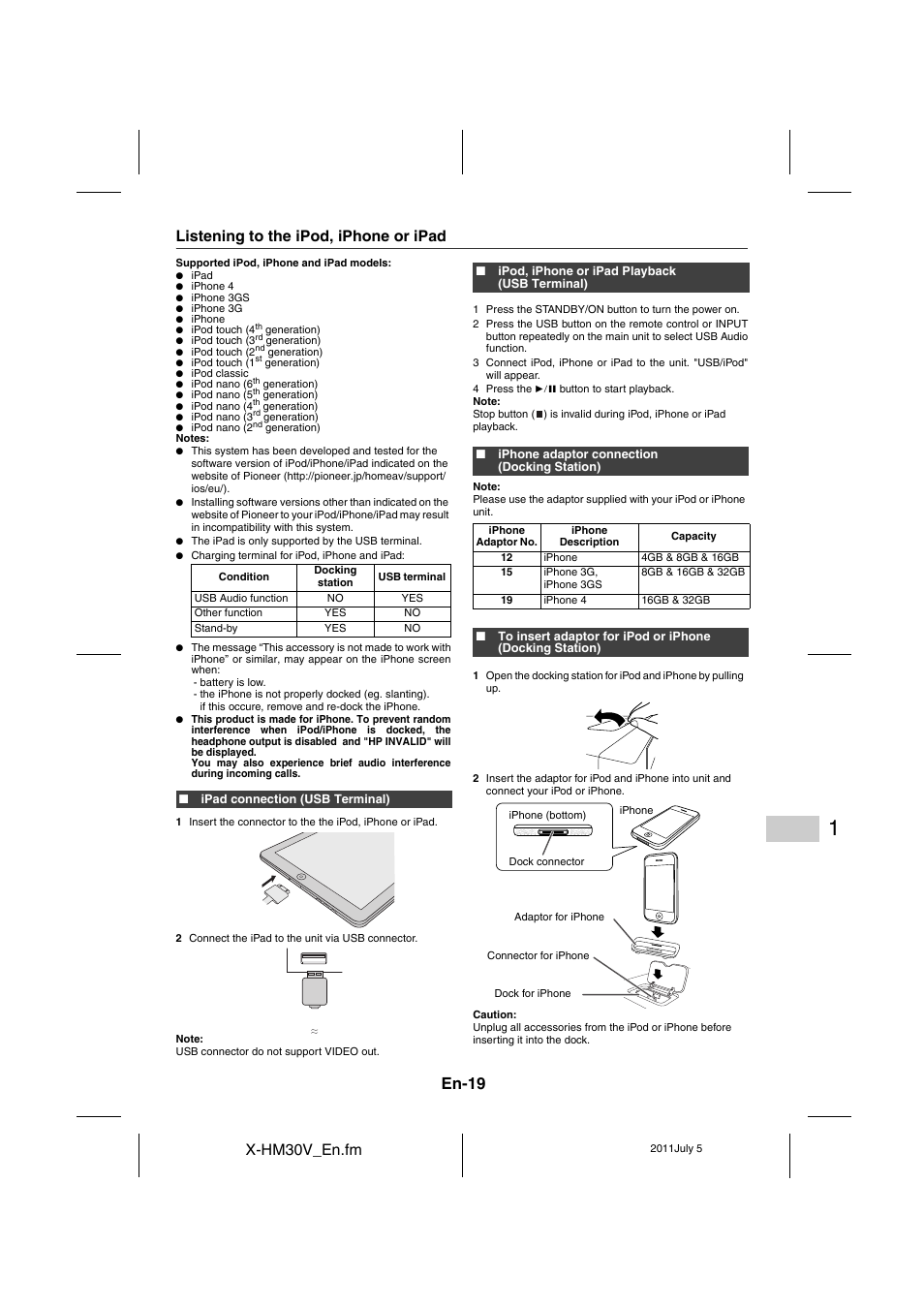Listening to the ipod, iphone or ipad - 21, En-19, X-hm30v_en.fm | Listening to the ipod, iphone or ipad | Pioneer X-HM30V-S User Manual | Page 19 / 268
