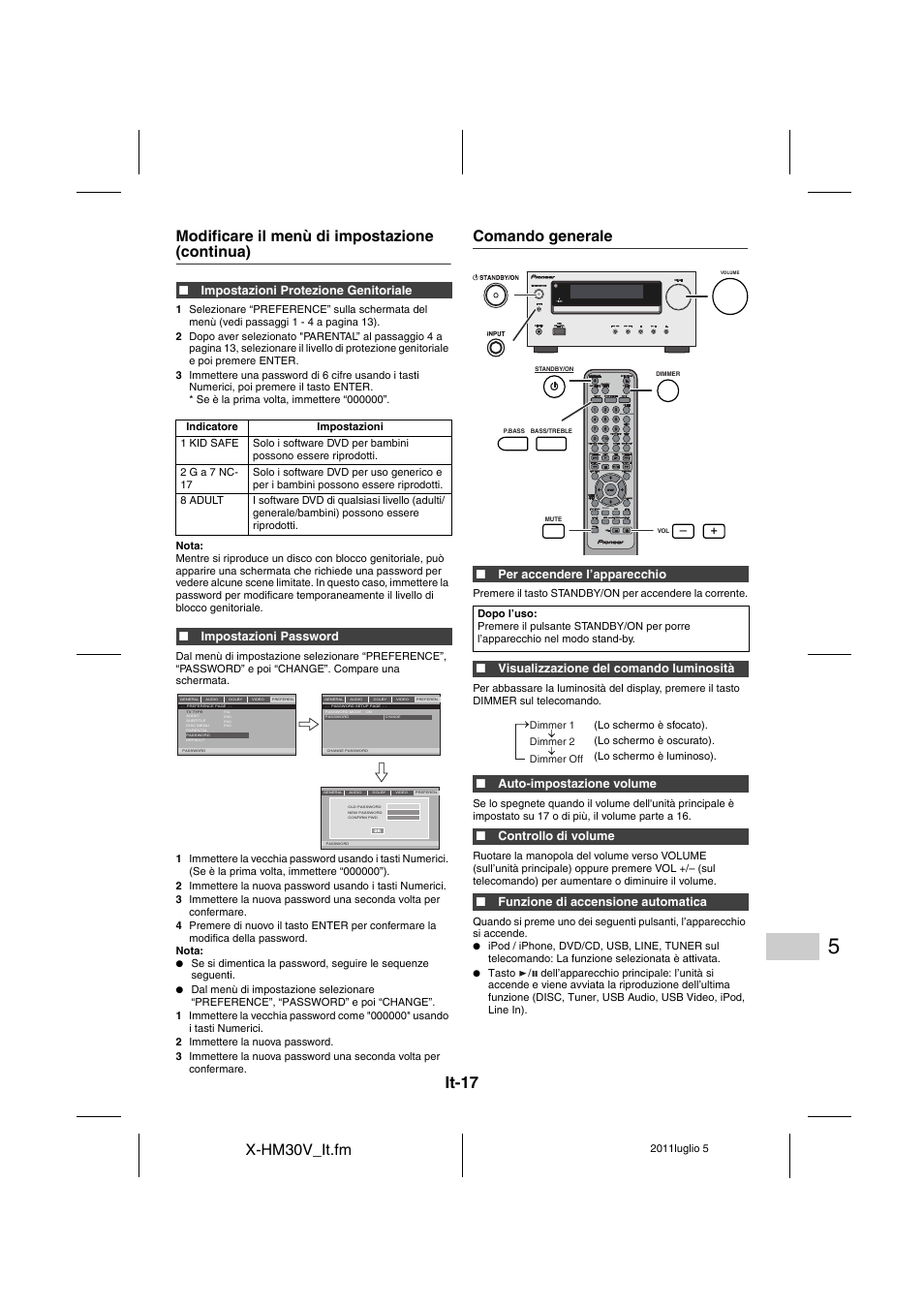 Comando generale - 18, It-17, X-hm30v_it.fm | Modificare il menù di impostazione (continua), Comando generale, Dvd/cd | Pioneer X-HM30V-S User Manual | Page 193 / 268