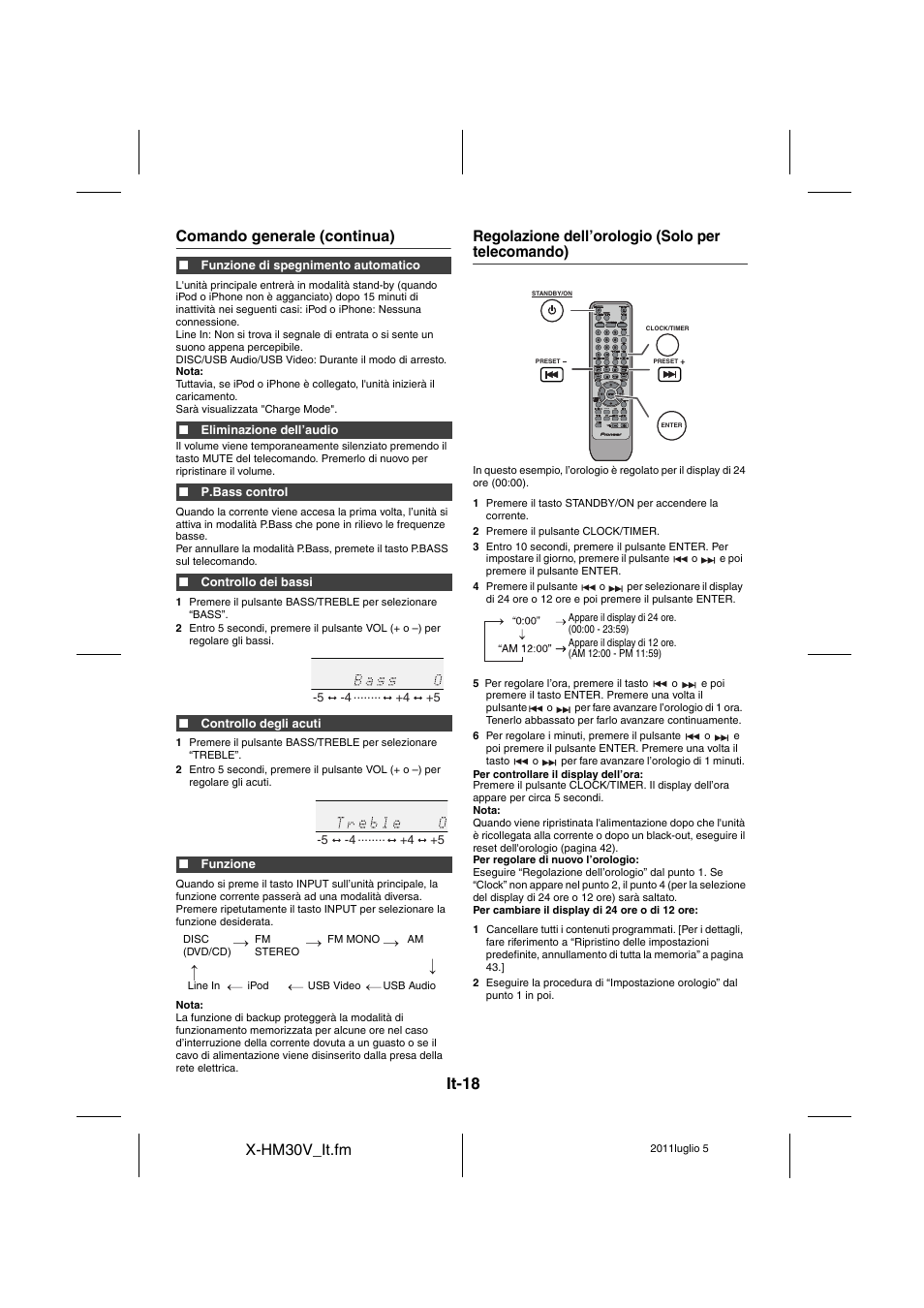 Regolazione dell’orologio (solo per telecomando), It-18 | Pioneer X-HM30V-S User Manual | Page 194 / 268
