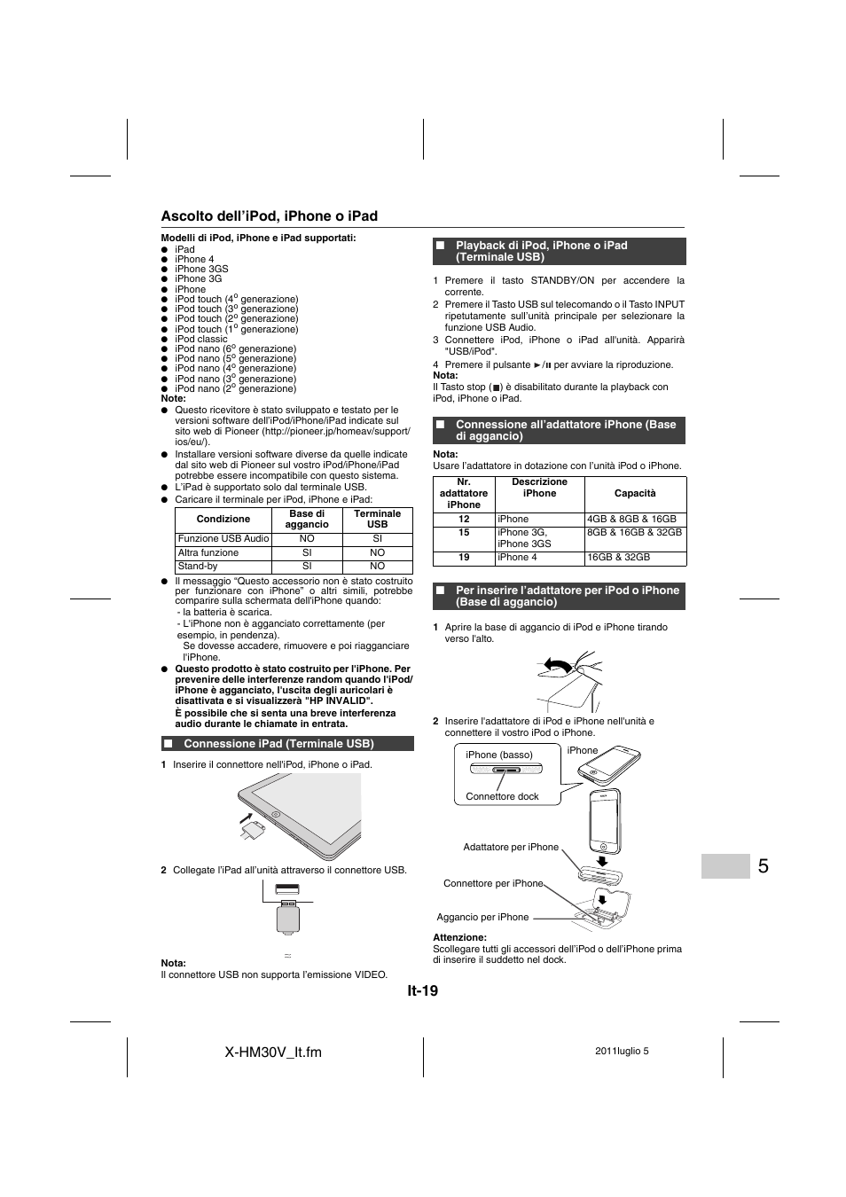 Ascolto dell’ipod, iphone o ipad - 21, It-19, X-hm30v_it.fm | Ascolto dell’ipod, iphone o ipad | Pioneer X-HM30V-S User Manual | Page 195 / 268