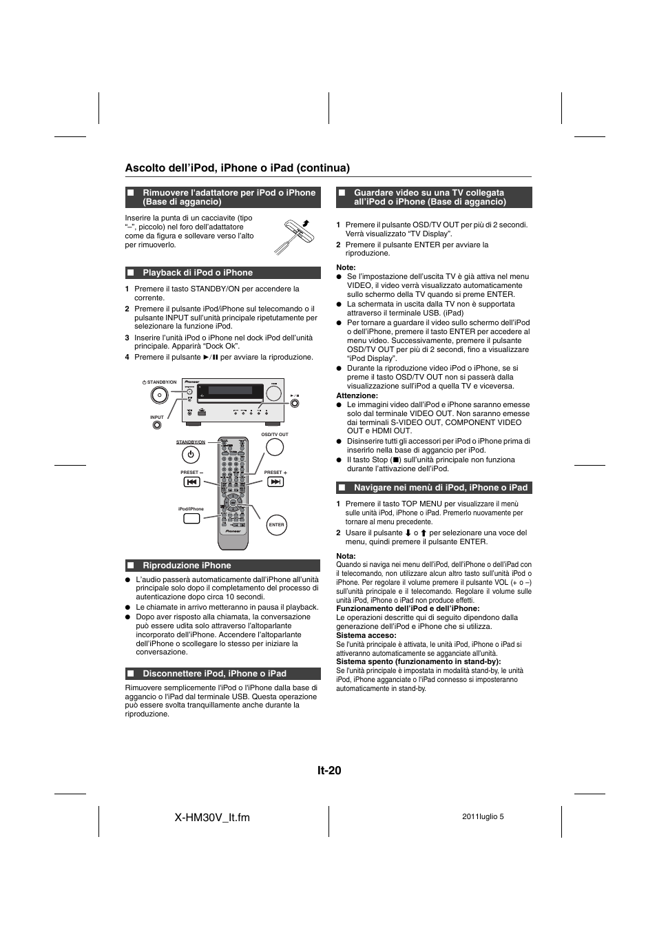 It-20, X-hm30v_it.fm, Ascolto dell’ipod, iphone o ipad (continua) | Pioneer X-HM30V-S User Manual | Page 196 / 268