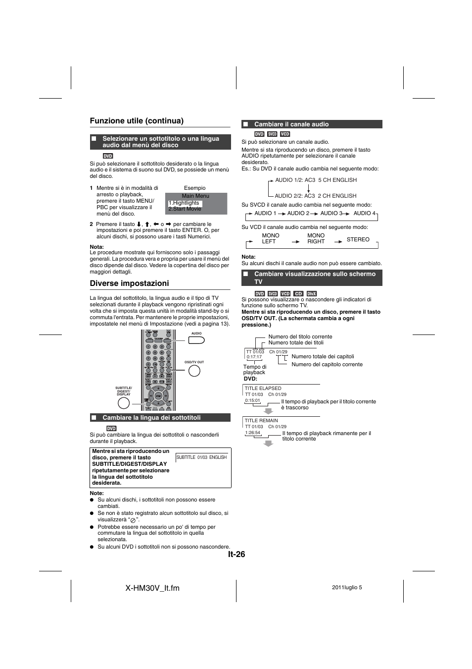 Funzione utile - 27, It-26, X-hm30v_it.fm | Funzione utile (continua), Diverse impostazioni | Pioneer X-HM30V-S User Manual | Page 202 / 268