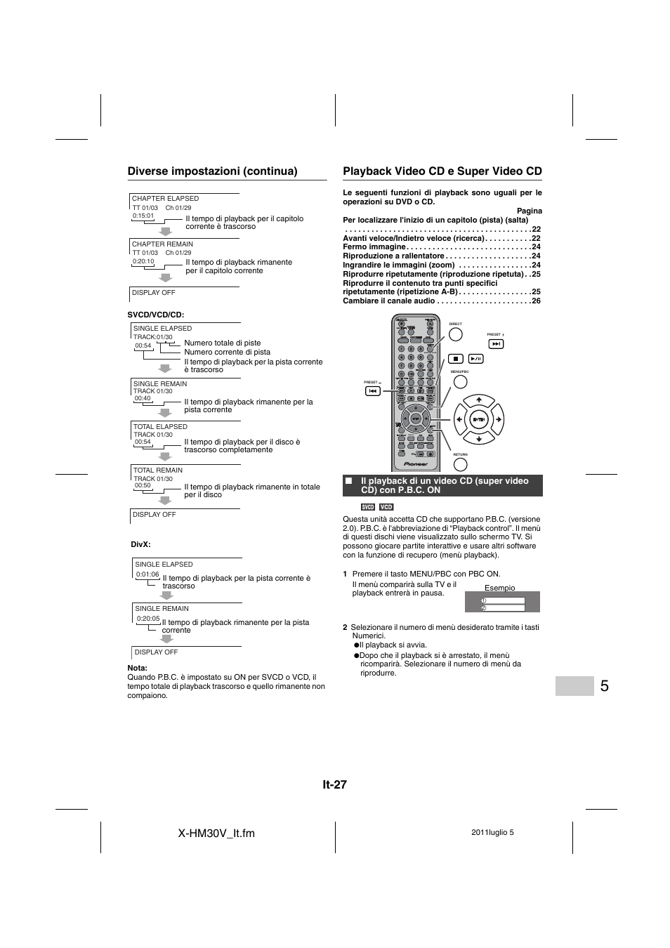 Playback video cd e super video cd - 29, It-27, X-hm30v_it.fm | Diverse impostazioni (continua), Playback video cd e super video cd | Pioneer X-HM30V-S User Manual | Page 203 / 268