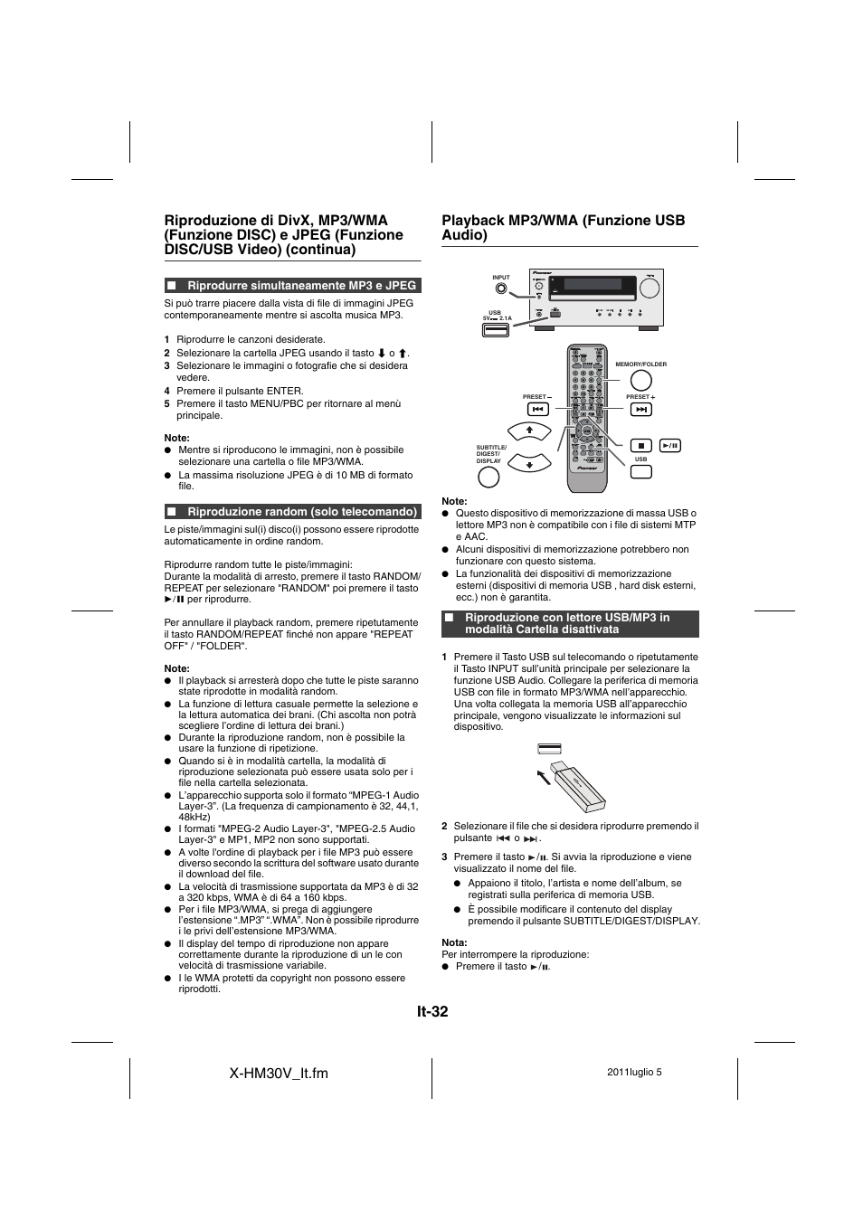Playback mp3/wma (funzione usb audio) - 35, It-32, X-hm30v_it.fm | Playback mp3/wma (funzione usb audio) | Pioneer X-HM30V-S User Manual | Page 208 / 268