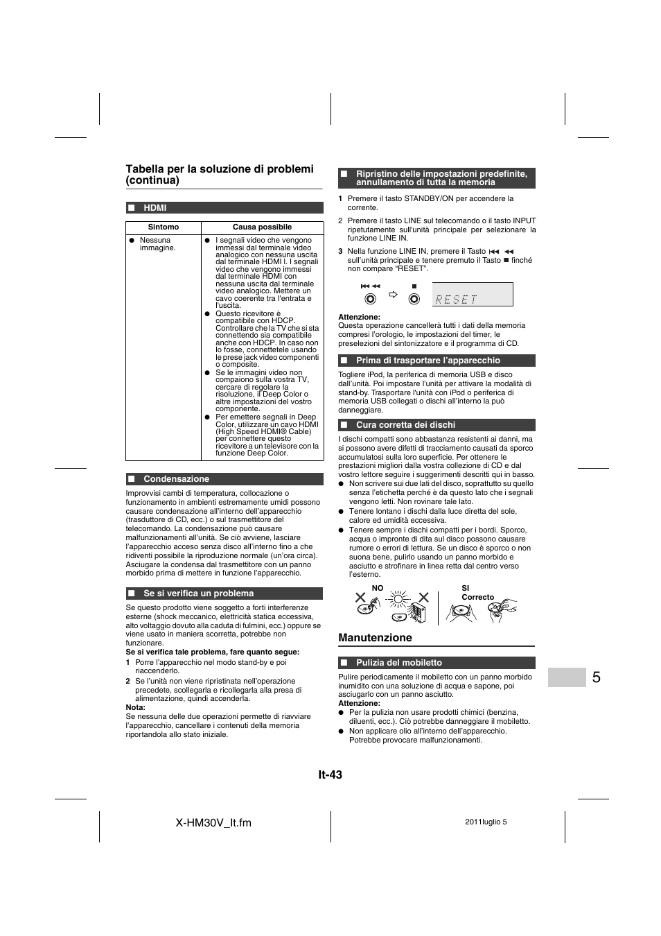 Manutenzione, It-43 | Pioneer X-HM30V-S User Manual | Page 219 / 268
