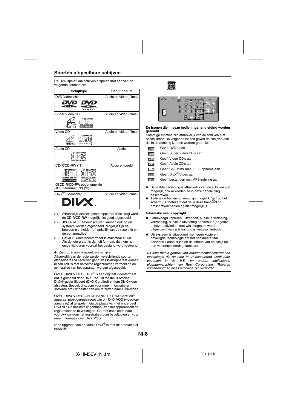 Soorten afspeelbare schijven, Nl-8, X-hm30v_nl.fm | Pioneer X-HM30V-S User Manual | Page 228 / 268