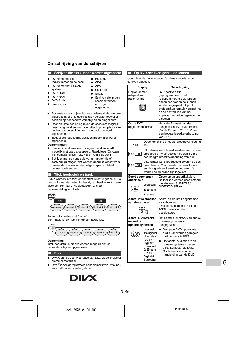 Omschrijving van de schijven, Nl-9, X-hm30v_nl.fm | Pioneer X-HM30V-S User Manual | Page 229 / 268