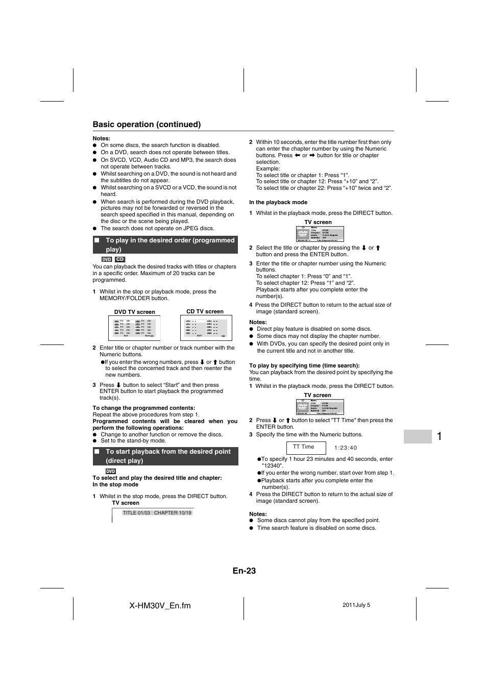 En-23, X-hm30v_en.fm, Basic operation (continued) | Pioneer X-HM30V-S User Manual | Page 23 / 268