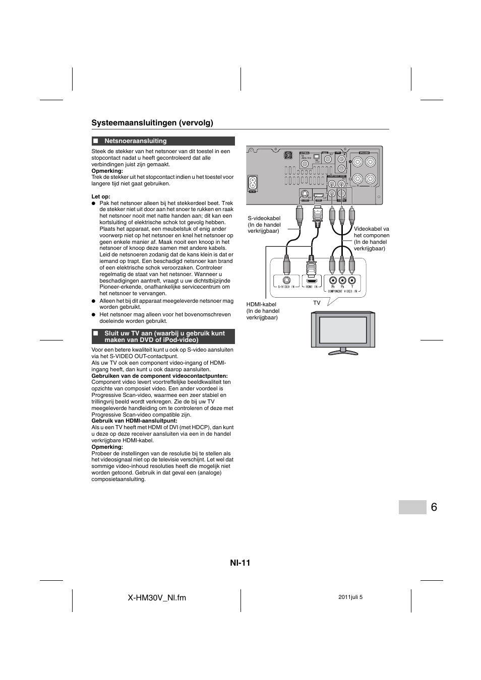 Nl-11, X-hm30v_nl.fm, Systeemaansluitingen (vervolg) | Pioneer X-HM30V-S User Manual | Page 231 / 268