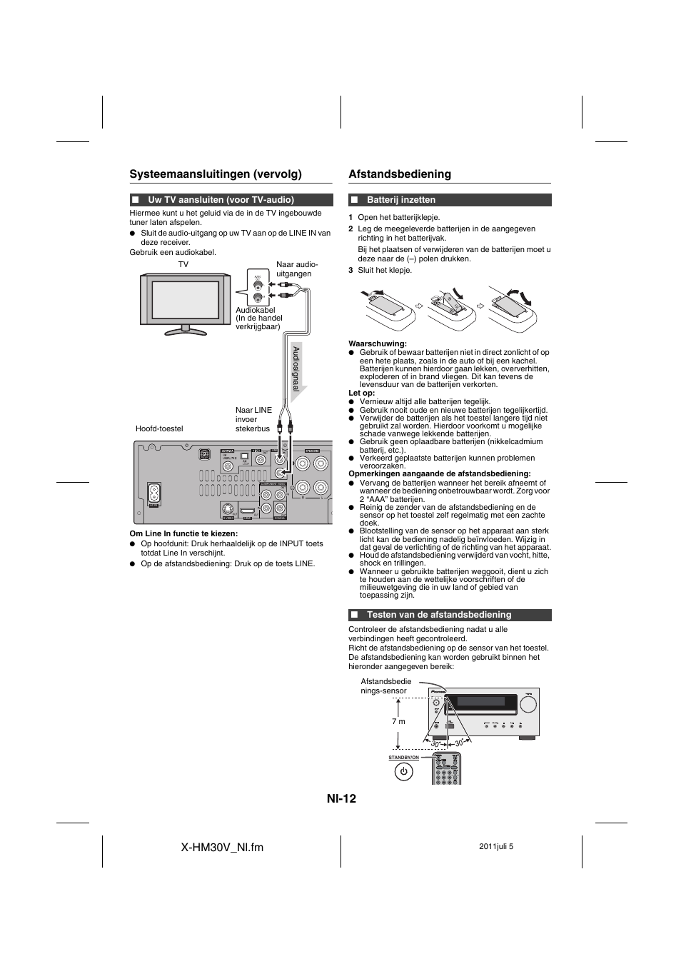 Afstandsbediening, Nl-12, X-hm30v_nl.fm | Systeemaansluitingen (vervolg) | Pioneer X-HM30V-S User Manual | Page 232 / 268