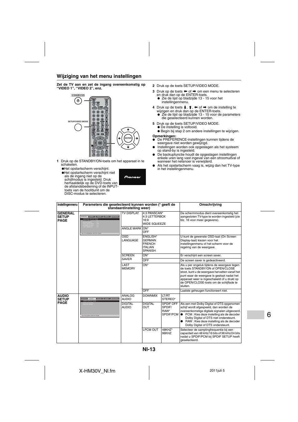 Wijziging van het menu instellingen - 17, Nl-13, X-hm30v_nl.fm | Wijziging van het menu instellingen | Pioneer X-HM30V-S User Manual | Page 233 / 268